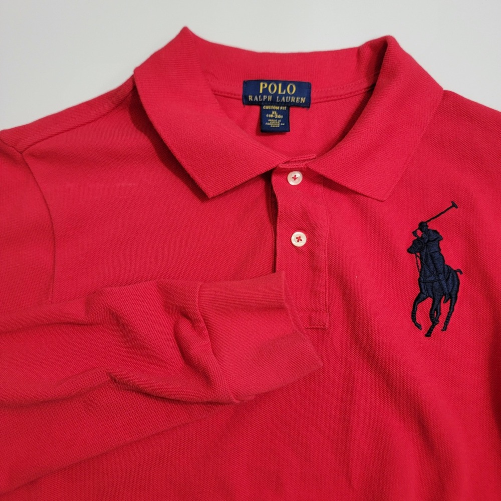 Polo Ralph Lauren Rugby Polo Shirt Kids XL 18-20 Red Big Pony Long Sleeve Preppy